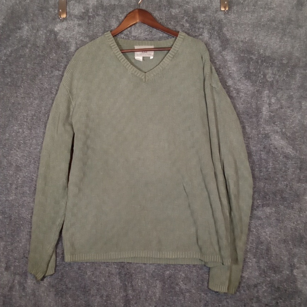 The Territory Ahead Green V-Neck Sweater Made In Italy Cotton Mens Large - Picture 2 of 8